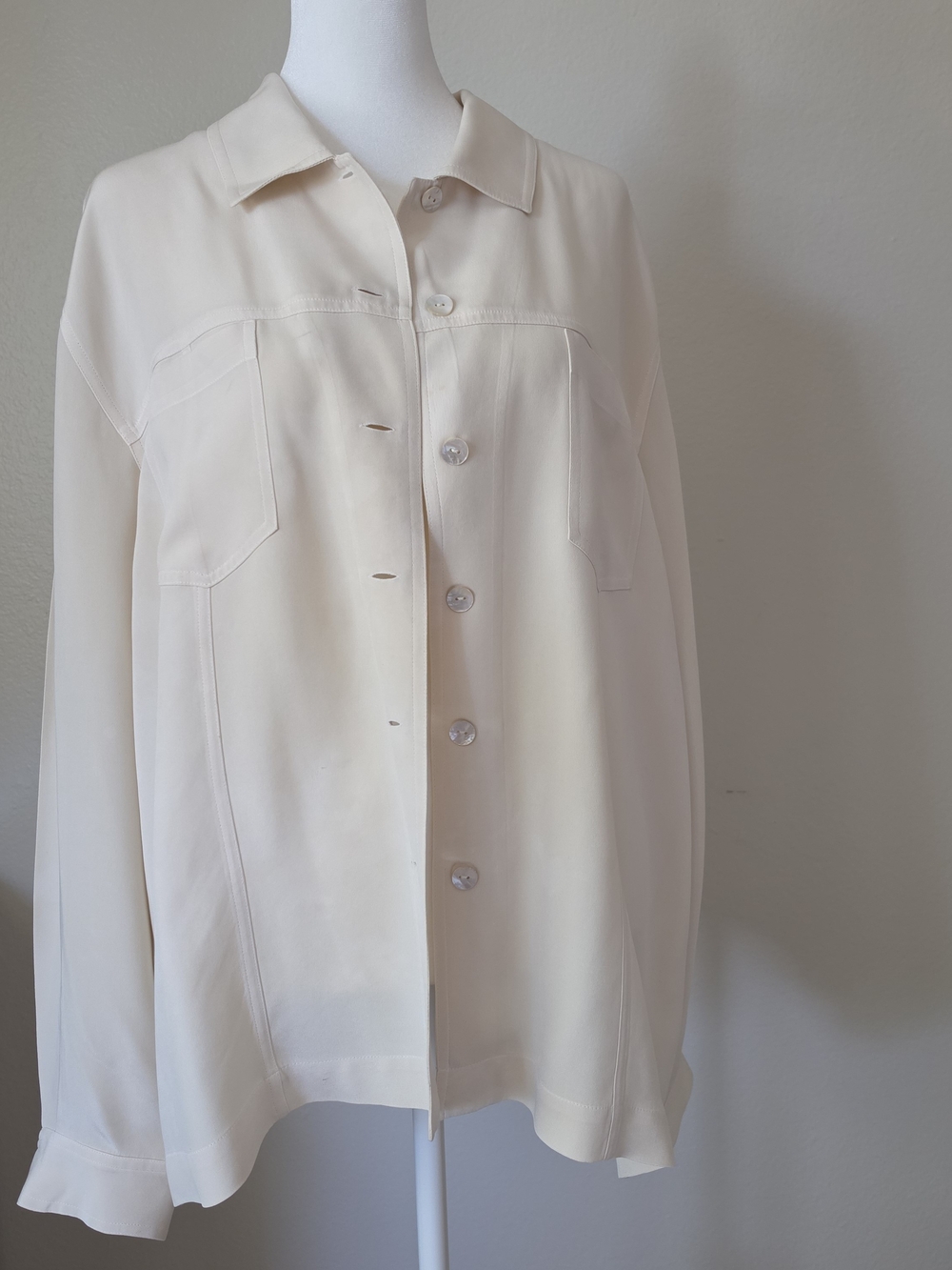 Chico's Cream Button-Front Shirt Jacket